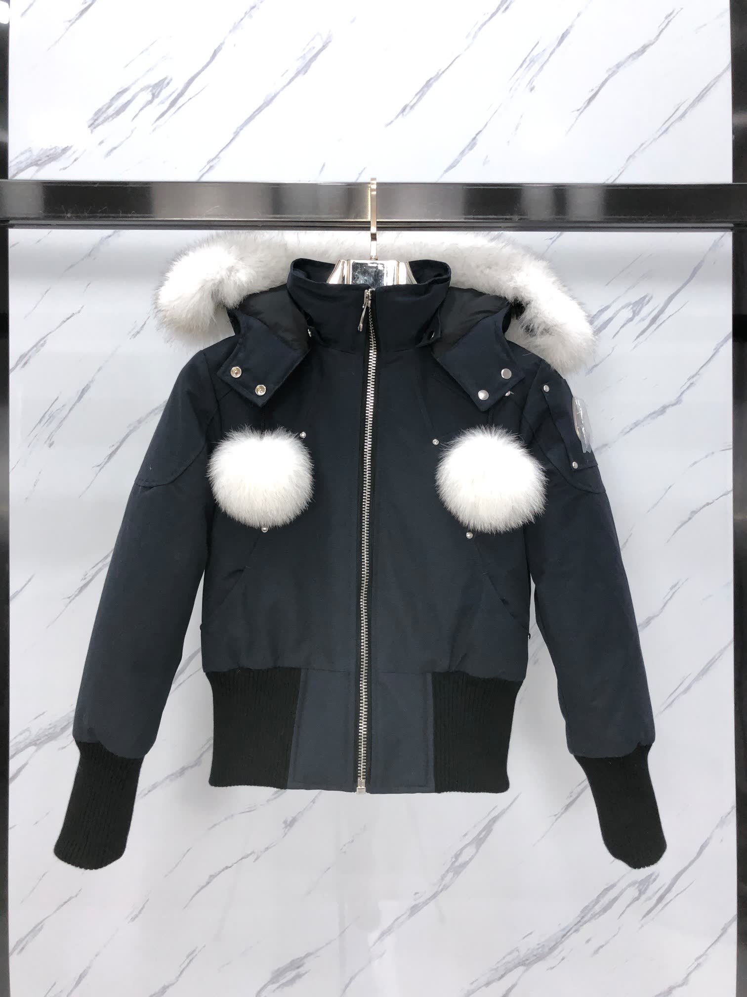 Moose Knuckles Fur Pom Bomber Jacket Moose Knuckles Fur Pom Bomber Jacket